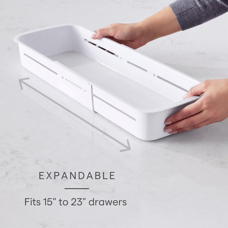 YouCopia DrawerFit® Sliding Drawer Bin, Expandable and Adjustable Kitchen Storage Organizer, Speckled White - Image 2